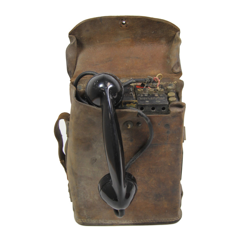 Téléphone de campagne EE-8-B, Signal Corps, avec sacoche en cuir