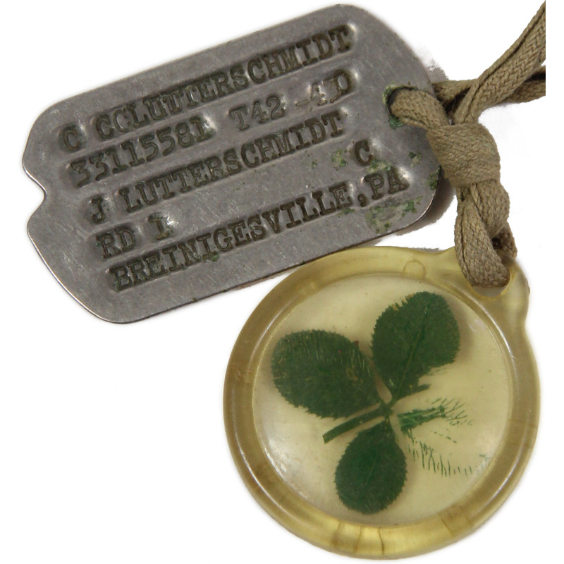 Plaque d'identité, Dog Tag, avec porte-bonheur, S/Sgt. Charles Lutterschmidt, USAAF