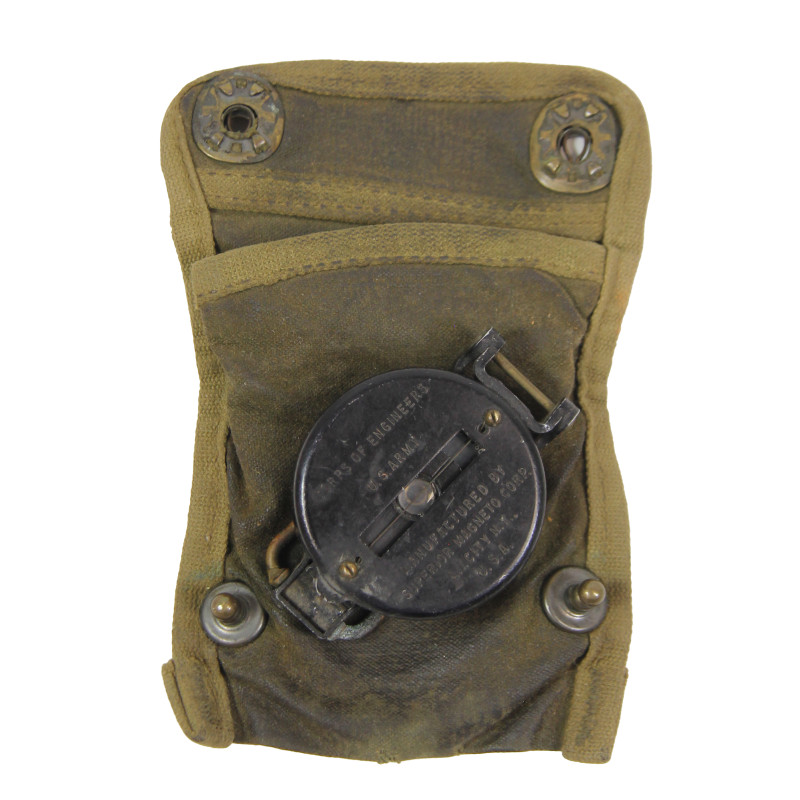 Compass, Marching, SUPERIOR MAGNETO CORP., with Impregnated Canvas Pouch, Normandy