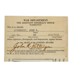 Carte d'identité, 1er type, 1st Lt. John Kittenger, Chaplain, USAAF, 1942