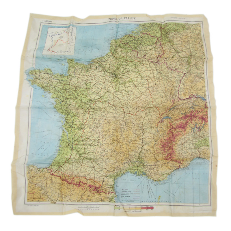 Carte en rayonne, Zones of France, MI9, 1944