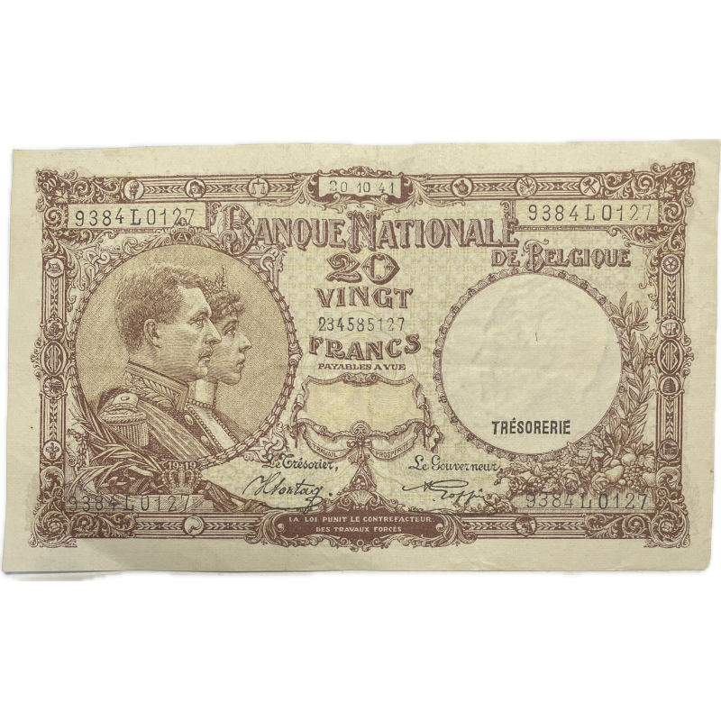 Banknote, 20 Belgian Francs, 1941