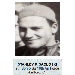 Blouson A-2, T/Sgt. Stanley Sadloski, mitrailleur, B-24, 9th BS, 7th BG, 10th Air Force, USAAF, CBI, blessé