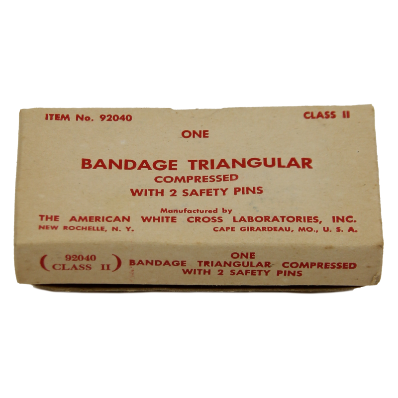 Bandage stérile triangulaire, Item No. 92040, The American White Cross Laboratories, Inc.