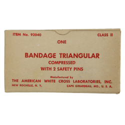 Bandage stérile triangulaire, Item No. 92040, The American White Cross Laboratories, Inc.