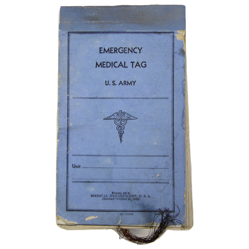 Carnet d'étiquettes de blessés, EMT, Emergency Medical Tag, 1940