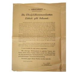 Poster, German, Public Notification, Oberfeldkommandantur 589, Liège, Belgium, 1944