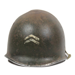 Casque M1, pattes fixes, Corporal, impacté, La Haye-du-Puits, Normandie