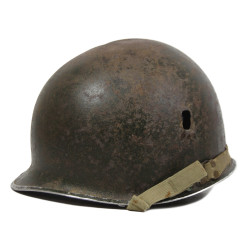 Casque M1, pattes fixes, Corporal, impacté, La Haye-du-Puits, Normandie