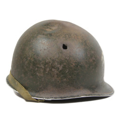 Casque M1, pattes fixes, Corporal, impacté, La Haye-du-Puits, Normandie