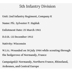 Dog Tags, Pfc. Sylvester Hajduk, Co. K, 2nd Inf. Regt., 5th Infantry Division, WIA, Normandy