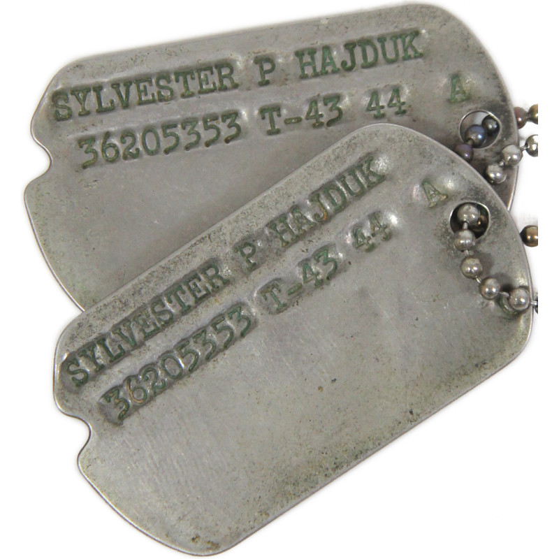 Dog Tags, Pfc. Sylvester Hajduk, Co. K, 2nd Inf. Regt., 5th Infantry Division, WIA, Normandy