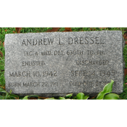 Plaques d'identité, T/4 Andrew Dressel, Medical Detachment, 630th Tank Destroyer Bn., blessé, ETO