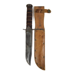 Knife, Fighting, MK 2, KA-BAR, OLEAN, N.Y., with Leather Scabbard, BOYT -43-, Pvt. Robert Hoem