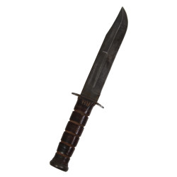 Knife, Fighting, MK 2, KA-BAR, OLEAN, N.Y., with Leather Scabbard, BOYT -43-, Pvt. Robert Hoem