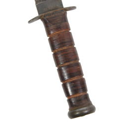 Knife, Fighting, MK 2, KA-BAR, OLEAN, N.Y., with Leather Scabbard, BOYT -43-, Pvt. Robert Hoem