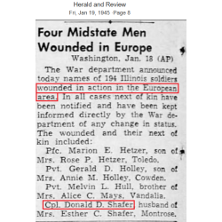 Grouping, Cpl. Donald Shafer, 45th Infantry Division, WIA, Anzio, MTO & ETO, 1944