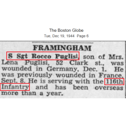 Medal, Purple Heart, S/Sgt. Rocco Puglisi, Co. A, 116th Inf. Regt., 29th Infantry Division, WIA, ETO