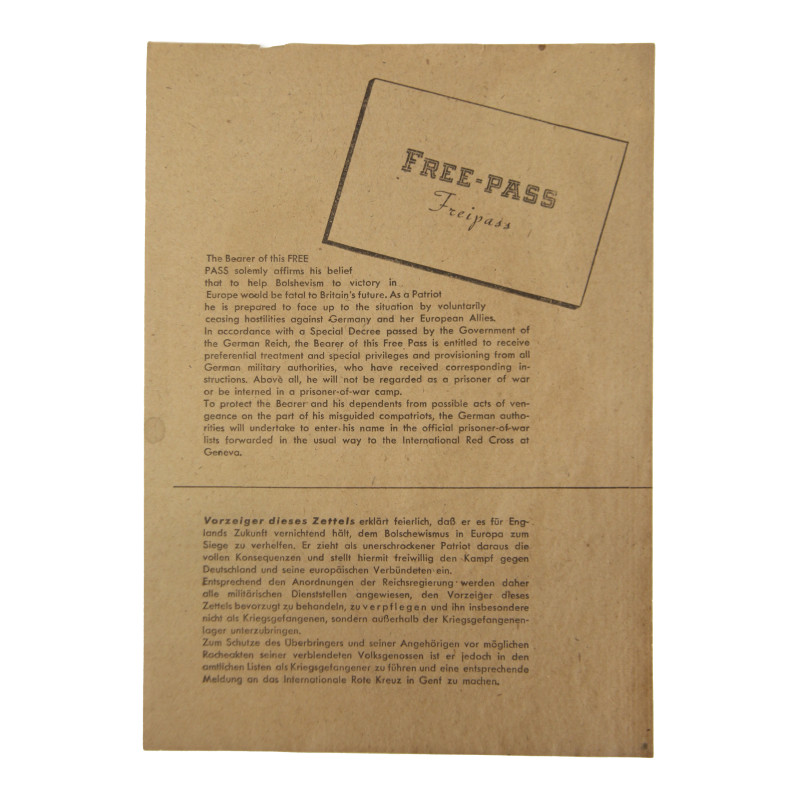 Leaflet, Propaganda, German, Free-Pass, Freipass