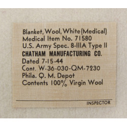 Blanket, Medical Department, CHATHAM MANUFACTURING CO., US Army, Item N° 71580, 1944