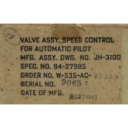 Valve, Assembly, Speed control, for automatic pilot, USAAF, Jack & Heintz, Inc., 1943