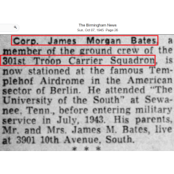 Blouson Ike, Cpl. James Bates, Jr., 301st TCS, 441st TCG, 9th Air Force, USAAF, ETO