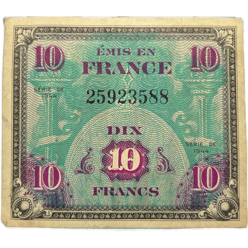 Banknote, 10 Francs, Invasion Money, 1944