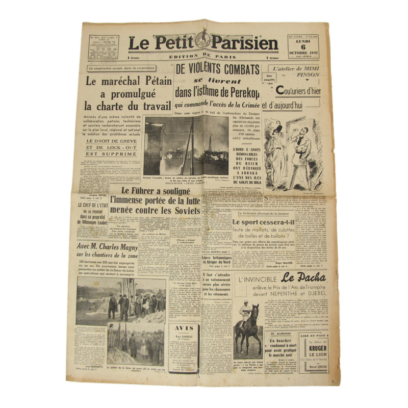 Newspaper, Le Petit Parisien, Paris Edition, October 6, 1941