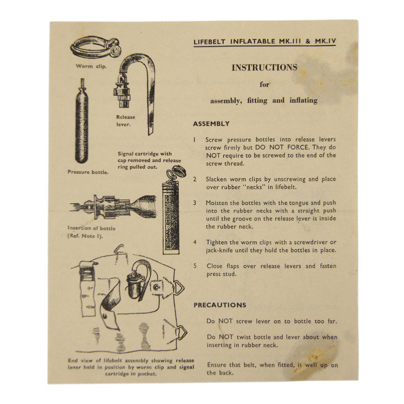 Sheet, Instruction, Lifebelts, Inflatable, Mk III and Mk IV, British Airborne