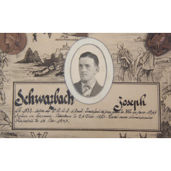 Frame, Commemorative Certificate, with Medals, Joseph Schwarzbach, 'Malgré-nous', Escapee