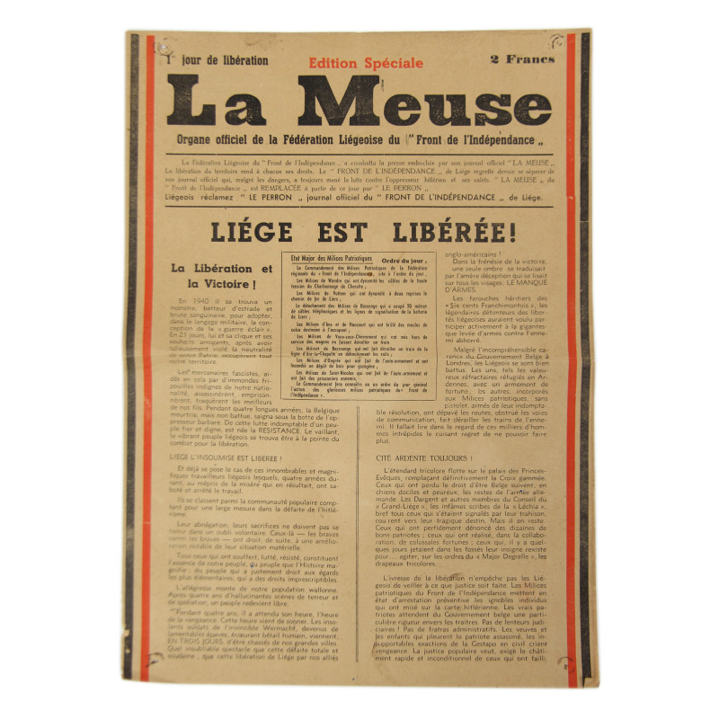 Journal belge, La Meuse, édition spéciale, "Liège est libérée", septembre 1944