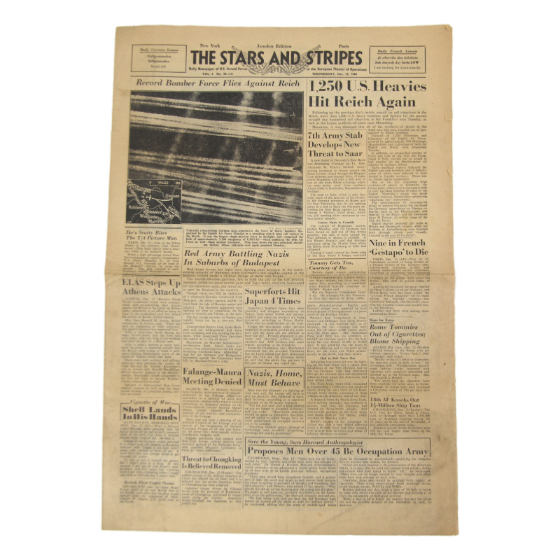 Newspaper, The Stars and Stripes, December 13, 1944, '1,250 U.S. Heavies Hit Reich Again'