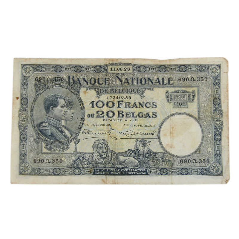 Banknote, 100 Belgian Francs, 1928