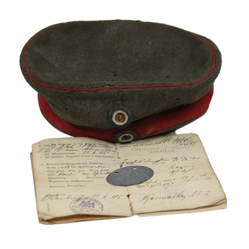 Cap, Field, Feldmütze, M10, with Soldbuch and Dog Tag