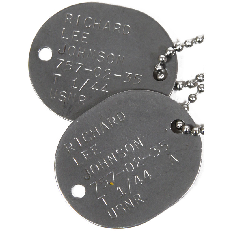 Dog Tags, US Navy, S2c Richard Johnson, 1944