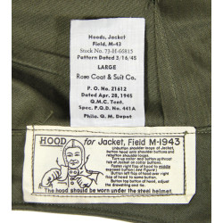 Hood, Jacket, M-1943, US Army, Large, Mint