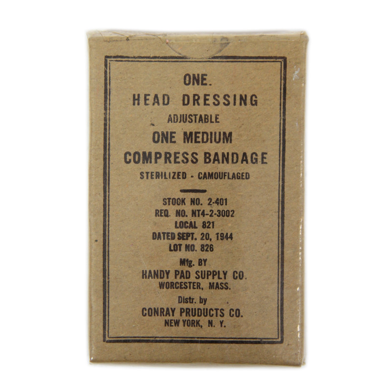 Head Dressing, Adjustable, Compress Bandage, HANDY PAD, Stock No. 2-401, 1944, USN, Corpsman