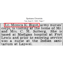 Grouping, 1st Lt. Monica Bigot, US Army Nurse Corps