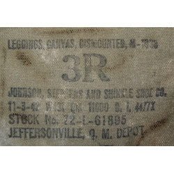 Guêtres en toile, US Army, 3R, JOHNSON, STEPHENS AND SHINKLE SHOE CO. 1942