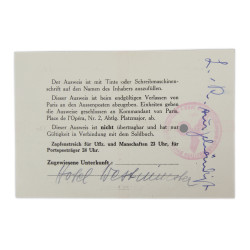 Pass, Temporary, Befristeter Ausweis Paris, Luftwaffe, 1941