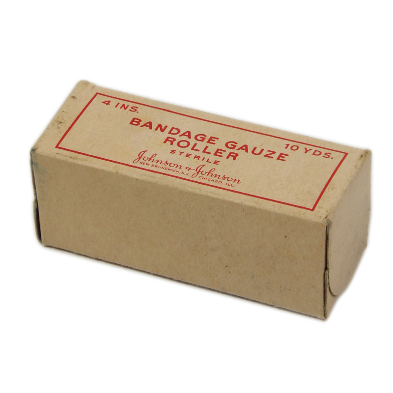 Bande de gaze stérile, Bandage Gauze Roller, Johnson & Johnson, dans sa boîte, 1942