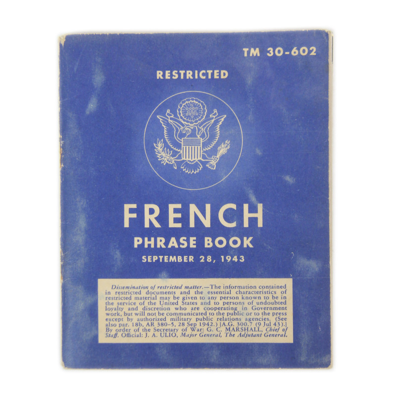 Livret, French Phrase Book, TM 30-602, 1944