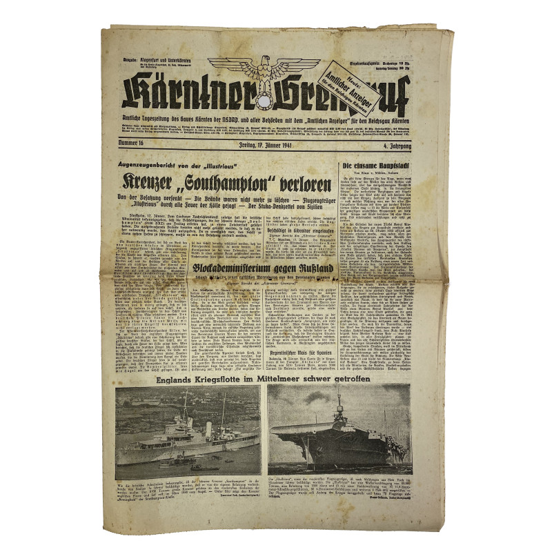 Newspaper, German, Kärntner Grenzruf, January 17, 1941