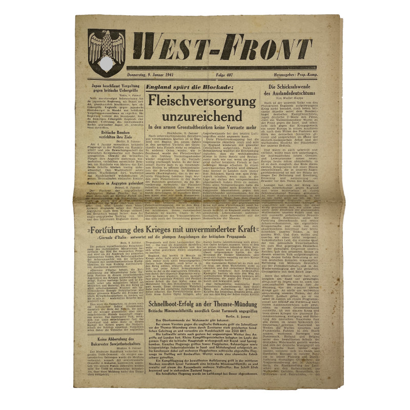 Newspaper, German, West-Front, January 9, 1941