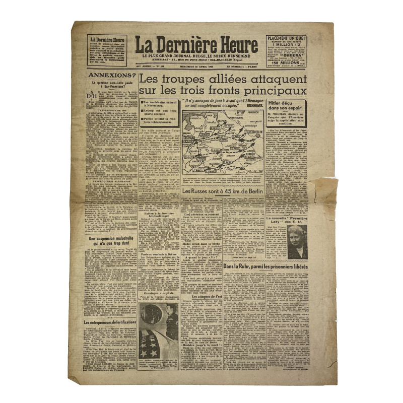 Newspaper, Belgian, La Dernière Heure, April 18, 1945