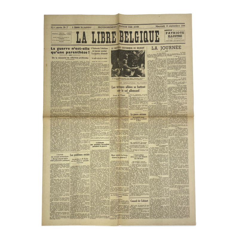 Journal belge, La Libre Belgique, 13 septembre 1944