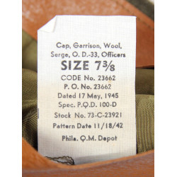 Cap, Garrison, Wool Serge, OD, Officer's, Size 7 ⅜