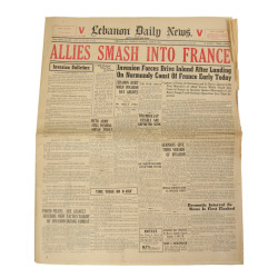 Newspaper, Lebanon Daily News, June 6, 1944, 'Allies Smash Into France'