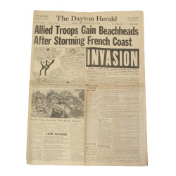 Newspaper, The Dayton Herald, June 6, 1944, 'Allied Troops Gain Beachheads After Storming French Coast'