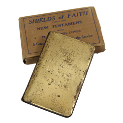 The New Testament, Steel Shield, Gold-Plated, 'May the Lord be with you', in Box